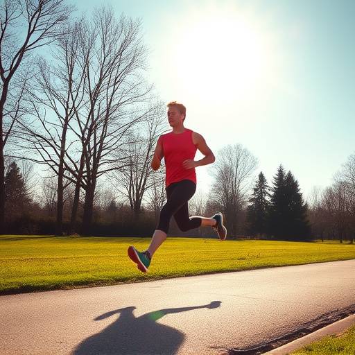A person running outdoors on a sunny day, promoting physical fitness