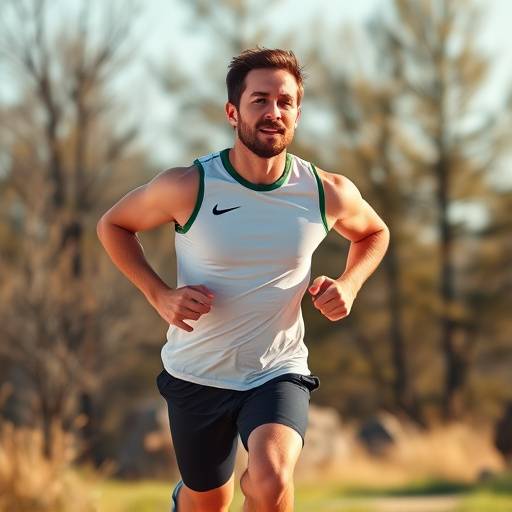 Athletic man running confidently outdoors