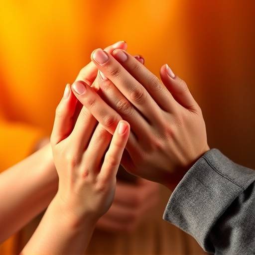 Hands clasped together in a supportive gesture, symbolizing connection and help from Vitality Hub
