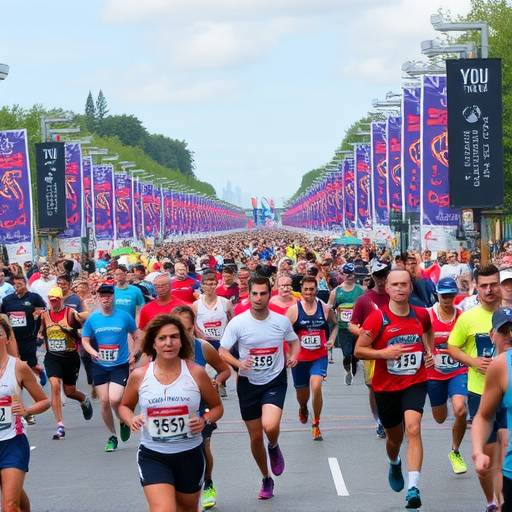 People participating in a marathon, showcasing a variety of runners and spectators